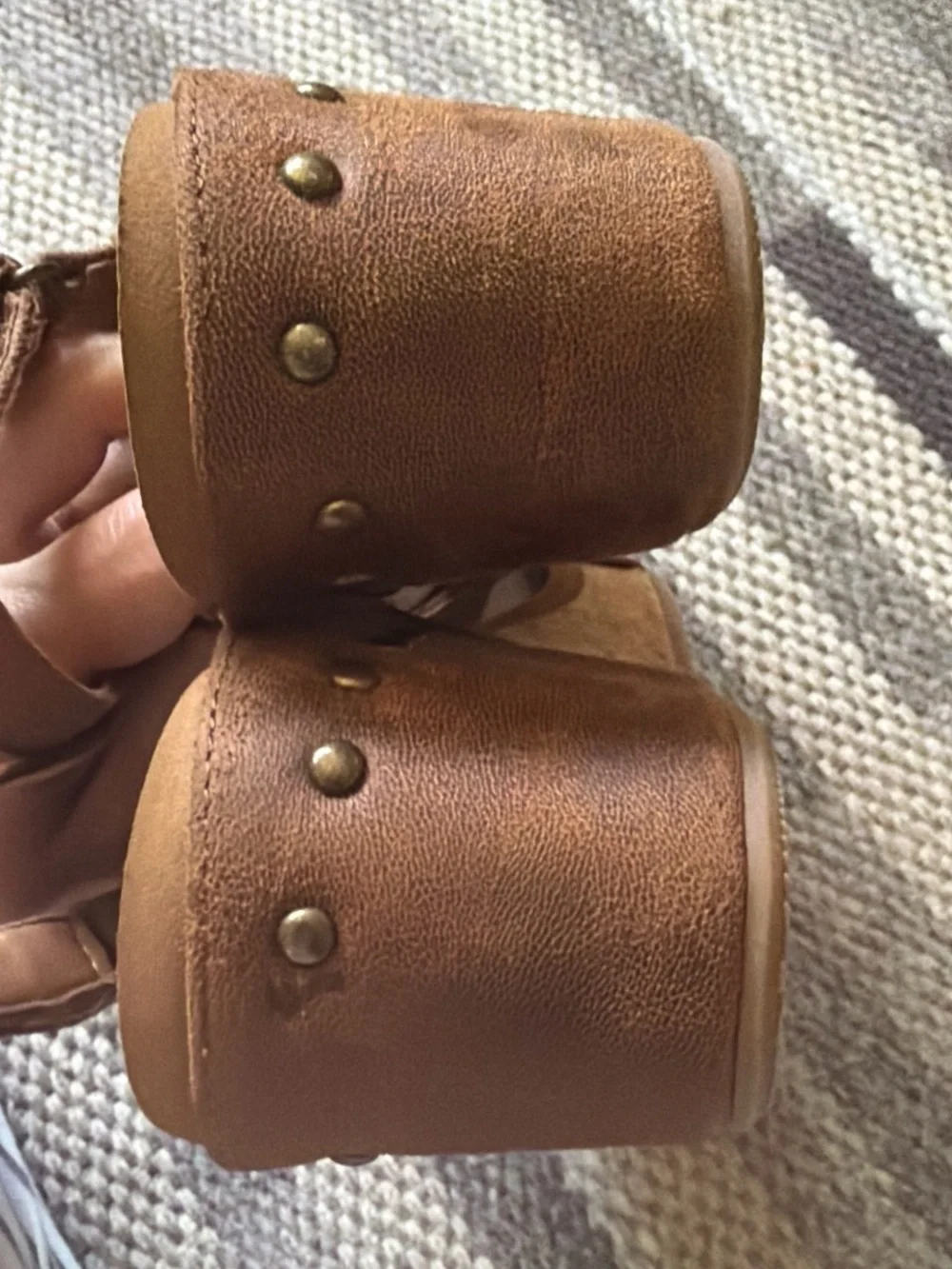 Very G Brown Cork Wedge Sandals with Stud Detail